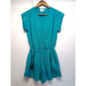 Aritzia Babaton 100% Silk Corbett Romper Teal Women Sz XS Babydoll Fairy Minimal